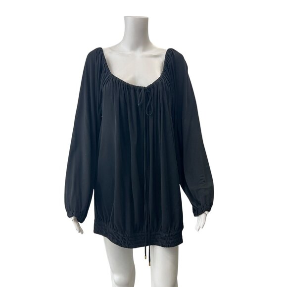 Michael Kors Black Tunic Tie Blouse Top size Large